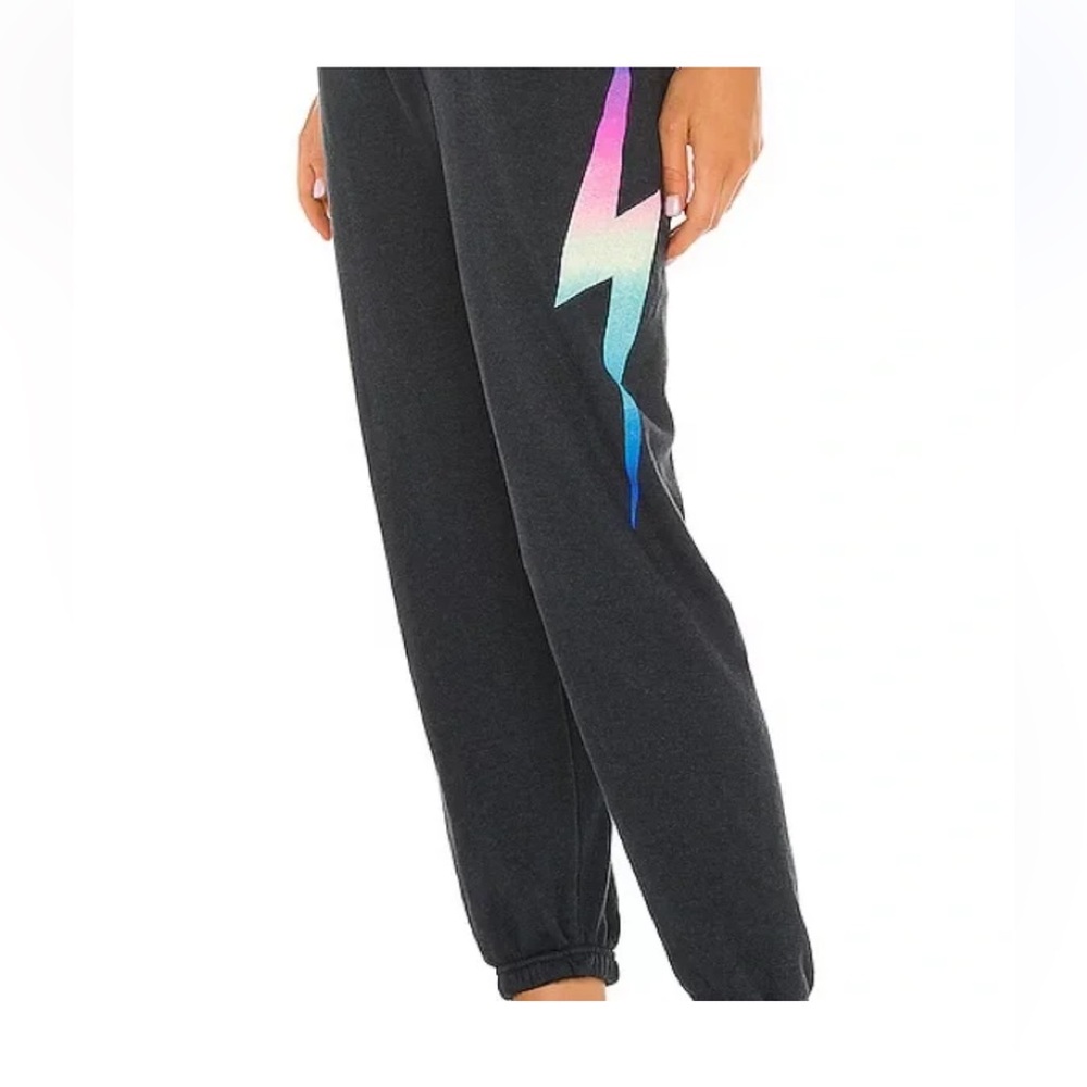 Aviator Nation Black Joggers with Rainbow Side Lightening Bolt